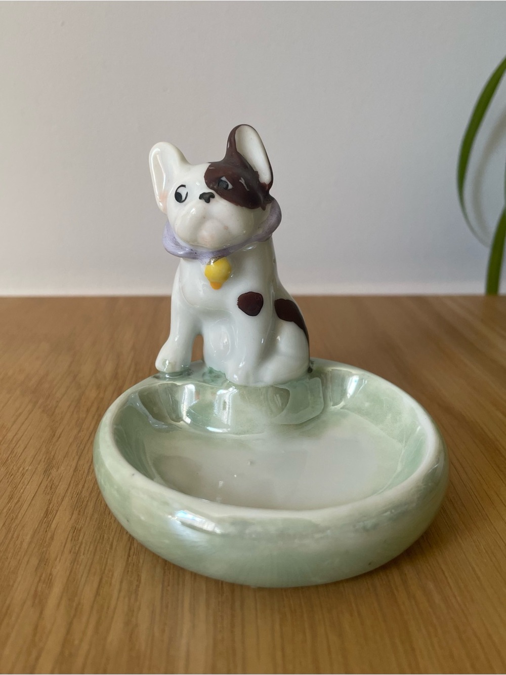 Vintage Midcentury Ceramic Bulldog Dog Trinket Ring Dish Lustreware Japan